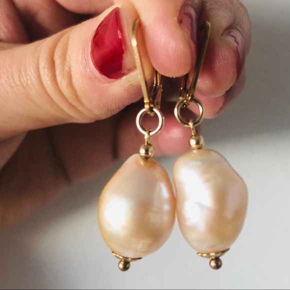 Gold Filled Baroque Pearl Earrings - Picture 1 of 5